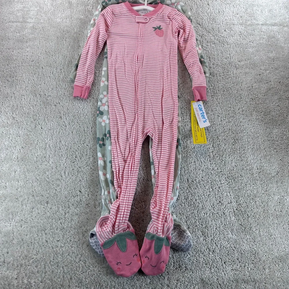 Carters Just One You Toddler Girls 3T Floral Strawberry Footed Pajamas 2 Pack